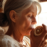 **Image Prompt 1: The Olfactory Journey to Memory**
    A close-up of a person inhaling deeply, with subtle, ethereal wisps of scent visibly flowing from their nose directly towards a warm, nostalgic scene in the background. The background scene depicts a cozy, sunlit Swedish kitchen with a grandmother baking cinnamon buns, evoking a sense of comfort, home, and deep childhood memory. The connection is direct and powerful, visually representing the hippocampus link.