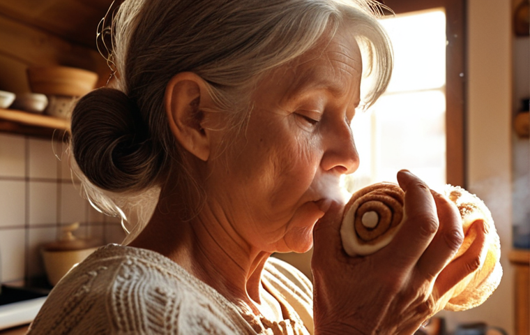 **Image Prompt 1: The Olfactory Journey to Memory**
A close-up of a person inhaling deeply, with subtle, ethereal wisps of scent visibly flowing from their nose directly towards a warm, nostalgic scene in the background. The background scene depicts a cozy, sunlit Swedish kitchen with a grandmother baking cinnamon buns, evoking a sense of comfort, home, and deep childhood memory. The connection is direct and powerful, visually representing the hippocampus link.