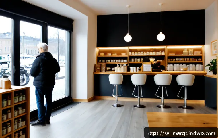 Home 17 향기 마케팅의 실효성 평가 방법 - Photorealistic Scandinavian boutique café in Stockholm, a discreet essential-oil diffuser near the e...